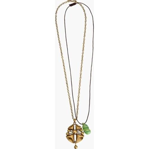 ZA Necklace 2 Pcs/Set Vintage Gold Color Metal Long Chain Geometric Green Liuli Glass Pendants Necklaces For Women Party Jewelry