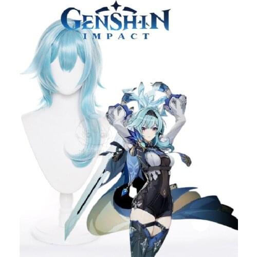 Game Genshin Impact Eula Cosplay Hair COS Wig Blue Color Halloween Party Game Role Playing Wig Role Play Wig Fake Hair
