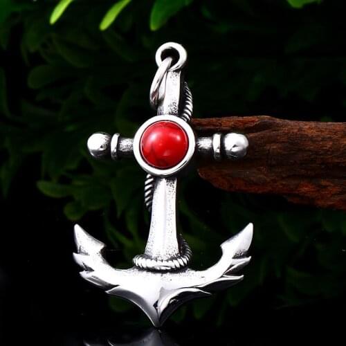 Stainless Steel Anchor Pendant Necklace pendant Green And Red stone Ocean Style Blue stone pendant