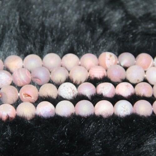 Full 2Strands Metallic Orange Titanium DIY Beaded Pendant, Natural Quartz Crystal Round Druzy Gems Stones Beads 15.5inch