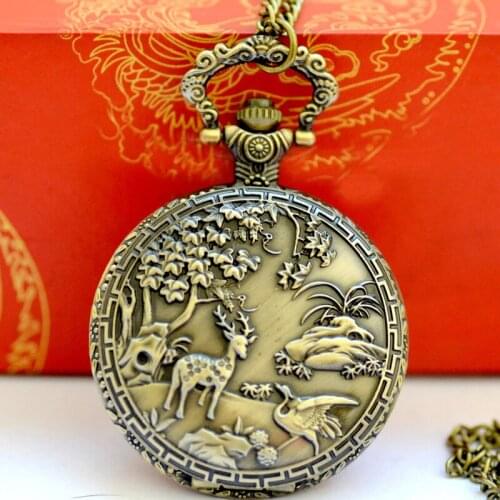 Factory direct new retro large grass deer pocket watch innovative design pocket watch deer pocket watch 1003