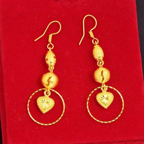 Heart Round Circle Earrings 18K Gold Plated Womens Dangle Earrings