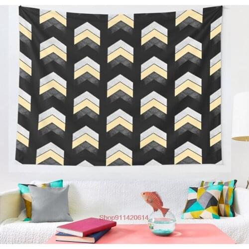 Chevrons in Yellow Black and Gray tapestry Art Wall Hanging Living Room Decor Craftsmandala Decorative Thin Blanket Yoga