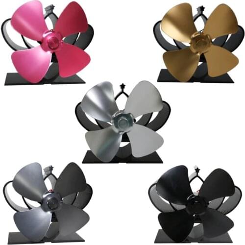 Heat Self-Powered Fireplace Stove Top Fan Quiet 4 Blades Aluminum Efficiently Warm Large Room Wood Log Burner Eco Friendly