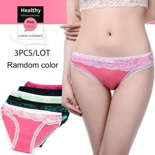 Innsly 3PCS/Lot Briefs Women Soild Panties Women Underwear Female Briefs Soft Cotton Panties Women Lingeries Lace Sexy Pants