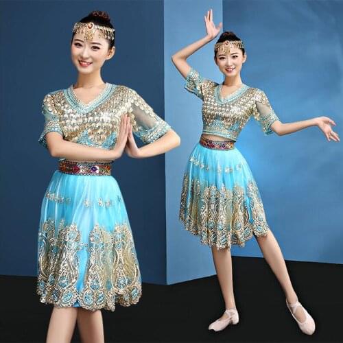 Vintage Luxurious Belly Dance Costume 2 Piece Set (Top+skirt) India Dancewear Oriental women stage performance Dance Clothes