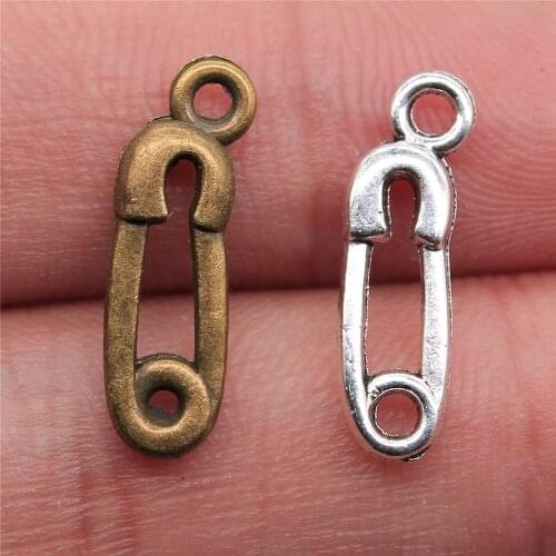 WYSIWYG 20pcs 19x6mm Charms Safety Pin Baby Diaper Tibetan Bronze Silver Color Pendants Jewelry Making DIY Handmade Craft
