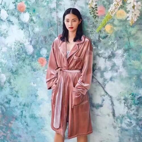 Yomrzl A504 New arrival autumn and winter womens robe daily long sleeve bathrobe solid color one piece sleepwear indoor clothes