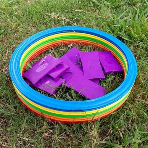 LazyChild Outdoor Kids Funny Physical Training Toys Lattice Jump Ring Game with 10 Hoops 10 Connectors for Park Play Boys Girls