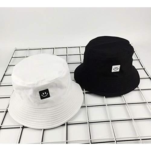 Women Bucket Hats Sun Cap Embroidery Smile Face Hip Hop Daily Fisherman Hat