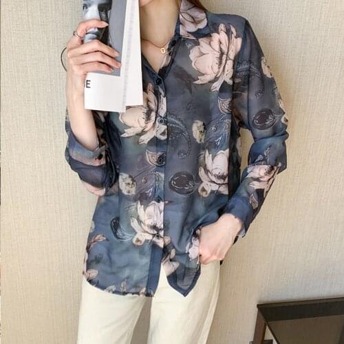 Vogue flower print ladies shirts Womens chiffon Blouses New Spring Autumn Long Sleeve Shirts Tops Blusas Mujer