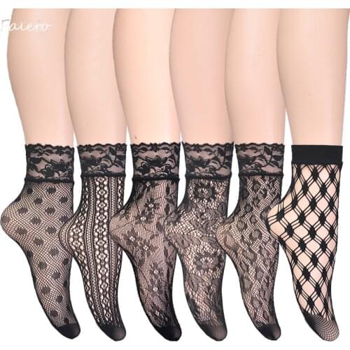 Faleto Women Lace Anklet Socks Ruffle Cup Lace Fishnet Socks Ankle Dress Sheer Socks Hollow Out Mesh Net Tight Stocking 1 Pair