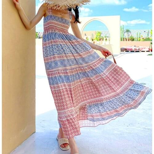 Khalee Yose Floral Printed Maxi Dress Boho Summer Holiday Women Dresses Elastic Strappy Casual Chic Ladies Female Dress 2021