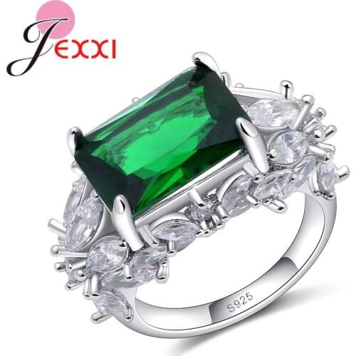 New Fashion Retro Style Green Rectangular AAA Australian crystal 925 Sterling Silver Promise Rings For Mature women