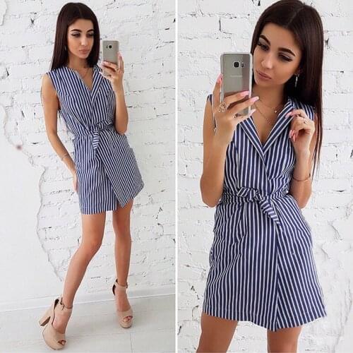 Elegant striped summer dress women fashion slim dress 2021 sexy v neck lace up casual sleeveless dress women vestido de mujer
