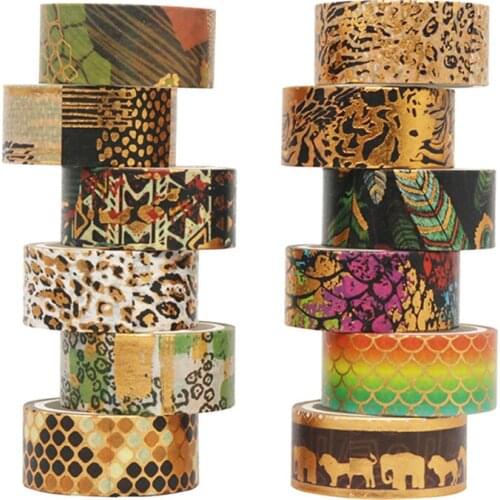 12 Pcs Washi Tape Set Leopard Scrapbooking Gold Leaf Masking Wash Tapes Animal Kawaii Stickers 3m Cute Adhesiva Retro WashiTape