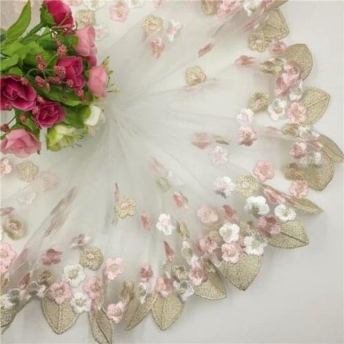 2yards 18cm Embroidered Golden thread Net cloth Lace Fabric Trim Ribbons DIY Sewing Handmade Materials for Doll dress