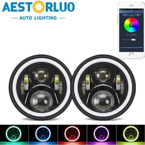AESTORLUO 1pcs Factory Supply 7 Inch LED Headlight RGB Ring For Harley Motorcycle For Yamaha Road Star DRL Hi/Lo Beam 12V 50W