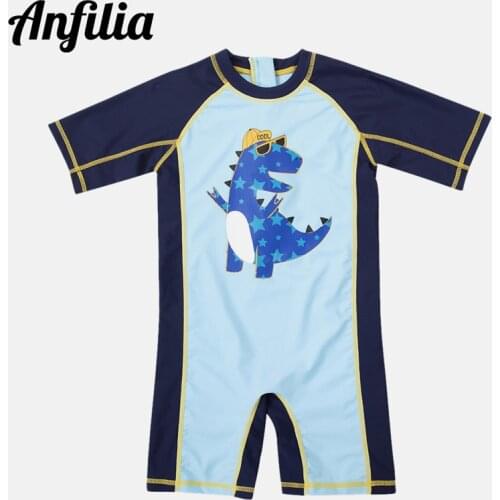 Anfilia One-Piece Baby Boys Swimwear Fish Printed Rashguard Swimsuit Child Long Sleeve Rash Guard UPF 50+ Cute Baby Beach Wear