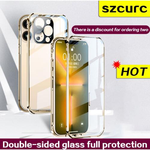 For iPhone 11 Case 360° Full Protection Tempered Magnetic Adsorption Metal Glass Phone sleeve.iPhone 12 Pro MAX Mini Phone cover
