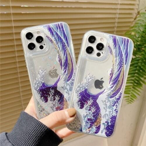 The Great Wave glitter sequins flashing quicksand phone case for iPhone 12Pro Max 11 7 8 Plus X XR XS MAX Kanagawa bling cover