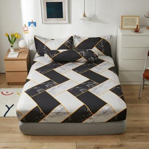 Black White Clouds Geometry Pattern Fashion Fitted Sheet Bed Sheet Pillowcase Polyester Mattress Cover Twin Full Queen King Size