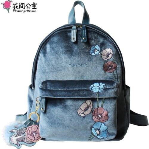 Flower Princess Velour Backpack Female Hair Ball Ornaments School Bags for Teenage Girls Laptop Backpack Bags for Women 2019
