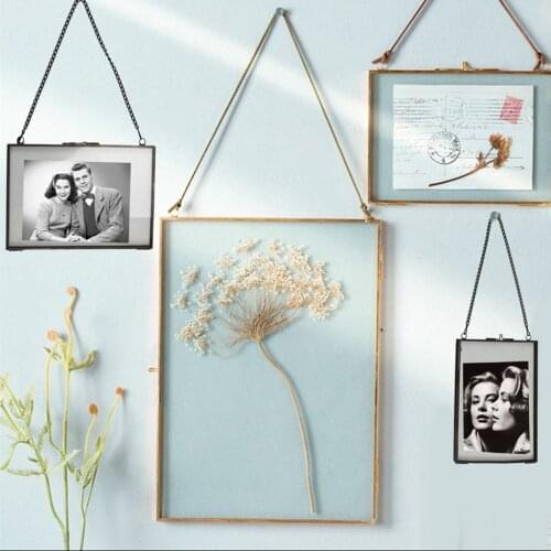 Antique Brass Glass Metal Picture Photo Frame Portrait Dried Plant Preserver