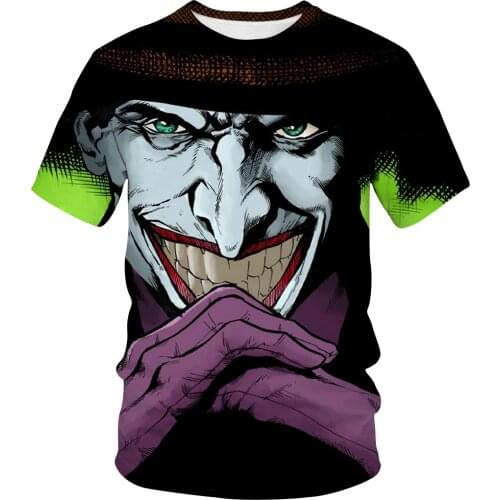 New movie clown hip-hop male T-shirt fashion 3D top horror pattern top summer casual O-neck short-sleeved mens street