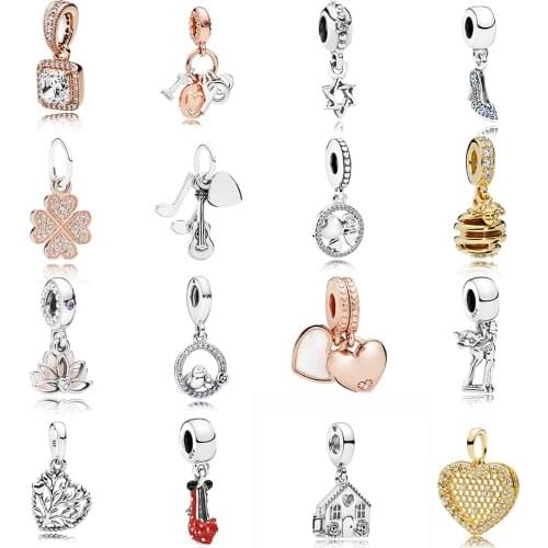 NEW 2019 100% 925 Sterling Silver Rose Gold Family High Heels Heart Shape Tree Pendant Fit DIY Original Women Bracelet Jewelry