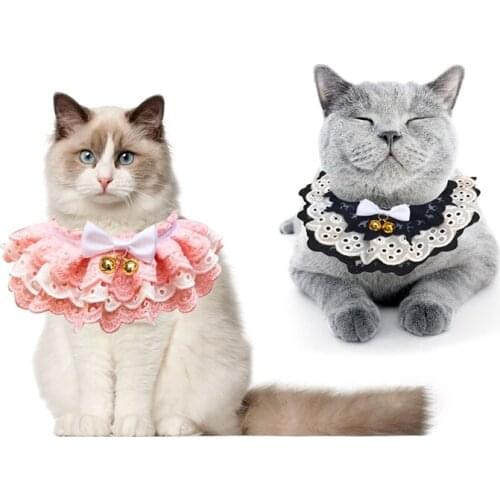 Legendog Pet Collar Lace Bibs Cute Three-Layer Lace Bowknot Small Bell Pet Collar Bib Lovely Dog Cat Necklace Decor Collars