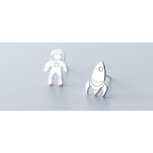 MloveAcc Genuine 925 Stelring Silver Cute Rocket Astronaut Stud Earrings New Year Gifts for Women Fashion Jewelry