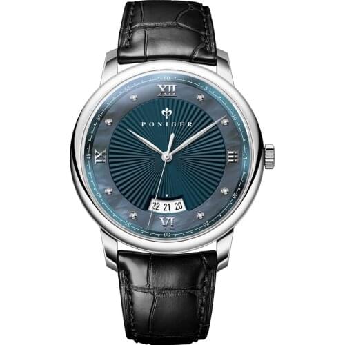 PONIGER Men Quartz Watch, Mens Luxury Watches Ultrathin 30M Waterproof Wristwatch Sapphire Mirror Leather Strap Austrial Crystal