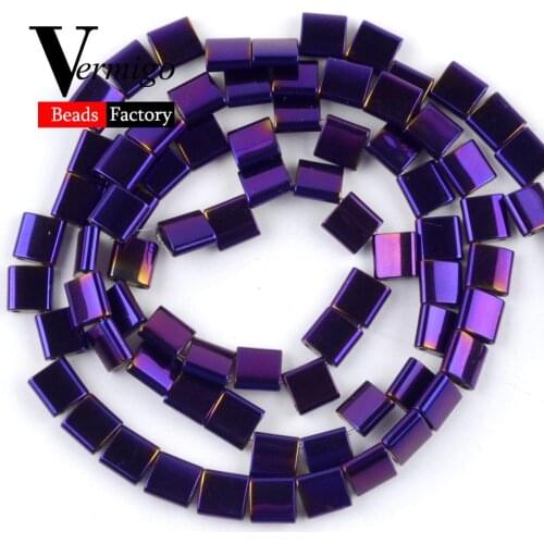 Natural Purple Square Cube Hematite Stone Beads For Jewelry Making DIY Necklace Bracelet Loose Beads 5*2mm 5*5mm 6*4mm 6*6mm 15"