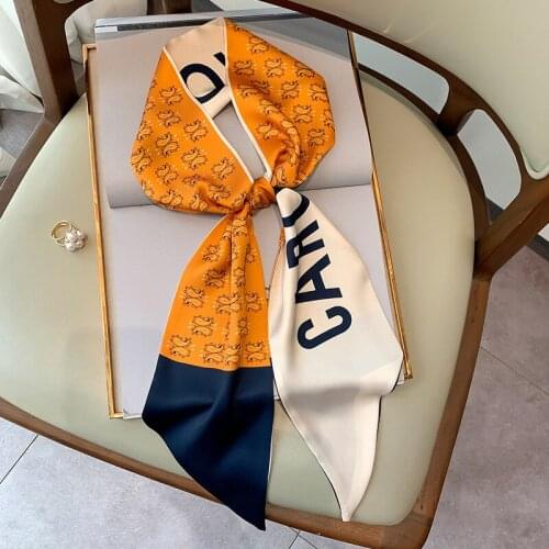 New Aesthetic Fashion Cashew printing long silk scarf female Literary Party travel hair decorative headband tie wriststrap bag