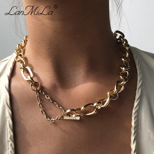 LanMiLa New 2021 Hiphop Punk Hyperbole Toggle clasp Thick chains Clavicle Short Link Chain Necklace For Women Jewelry