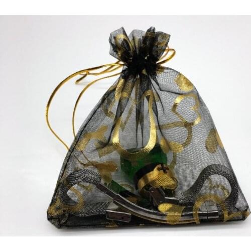 Gift Bags 100pcs 12x10cm Golden Heart Print Drawstring Organza Bag/jewelry Bag,christmas/wedding Bag