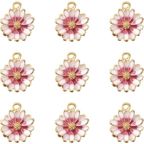 5pcs Alloy Enamel Pink Flowers Charms Light Gold Pendent Charms for Fashion Earrings Necklace Jewelry Making DIY Accessories