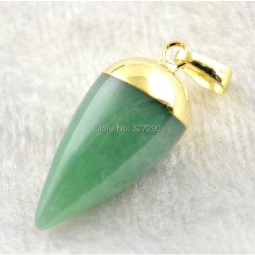 10Pcs Natural Green Aventurine Cone Shape Pendants Smooth Surface Fashion Men and Women Jewelry
