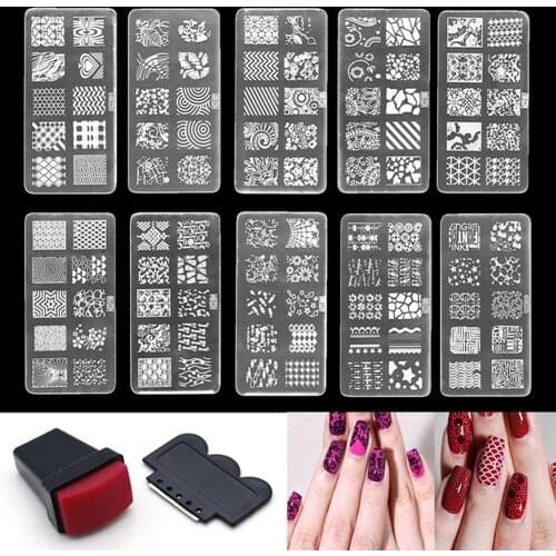 1PC Christmas Nail Stamping Template Flower Animal Art Stamping High Love Valentines Day Rectangle Geometry Nail Plate Qua C6W3