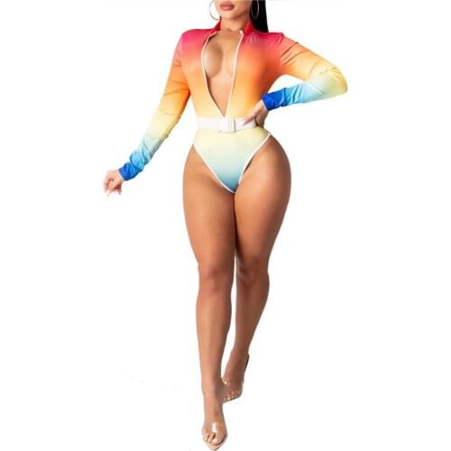 Sexy Swimsuit Women Long Sleeve Tie Dye One Piece Push Up Swimwear Women Monokini Adjustable Shoulder Beach Wear Bathing Suit