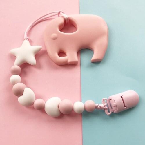 Candy color Baby Girl Boy Silicone Beabds Pacifier Clips Holder Chains Cute Star Teething Nipple Holder Clips For Baby Toddler