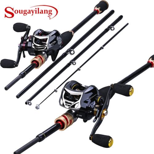 Sougayilang 4 Section M Power Carbon Fiber Baitcsting Rod and 11+1BB 6.3:1 Left/Right Hand Casting Reel Fishing Combos Set