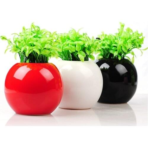Modern Solid Color Brief Color Glaze Ceramic Crafts Bottle Round Ball Small Flower Vase Home Accessories Desktop Floral Organ