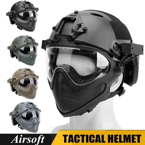Tactical Helmet Airsoft Paintball Helmet with Protective Goggles Military Combat Equipment Full Face Mask for Hunting Shooting