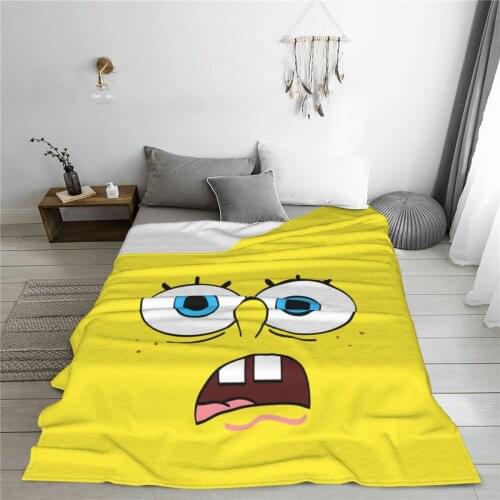 Wearable warm flannel Sponge Baby blanket Animes square pants blankets for airplane travel Bedspread Wrap