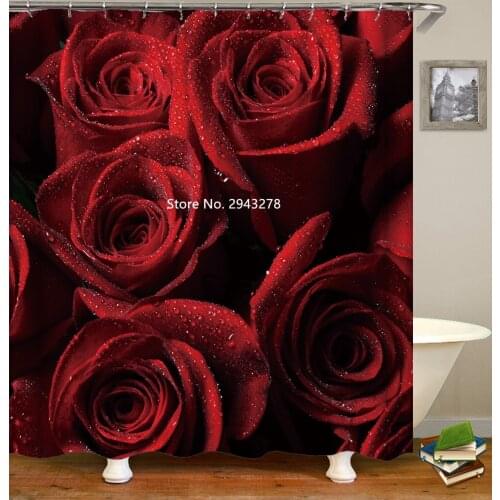 Rose and Sunflower Pattern Waterproof and Mildewproof with Hook Water Shower Curtain Home Bathroom Decoration Color Printing