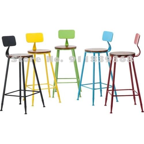 High Stool High Stool Bar Chair Bar Iron Bar Stool Modern Solid Wood Stool Simple Bar Chair Back High Chair