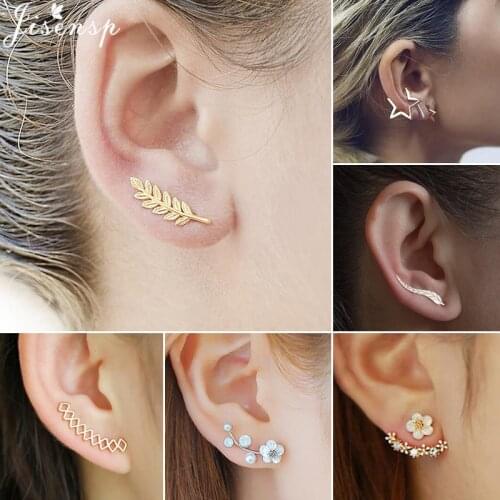 Jisensp Bohemian Vintage Earings Jewelry Geometric Pearl Flower Stud Earrings for Women Punk Leaf Earing Ear Climber brincos
