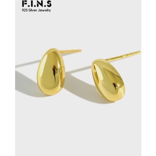 F.I.N.S Simple Design Waterdrop Small Stud Earrings Korean Genuine 925 Sterling Silver Earrings for Women Minimalist Jewelry